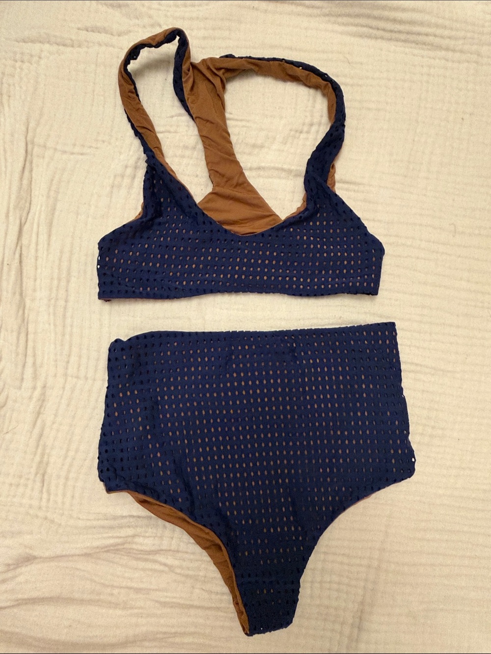 acacia swimwear Navy Kailua top and Seychelles bottom set